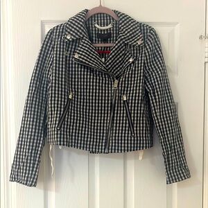 J. Crew Navy and White Moto Jacket Asymmetrical Zipper